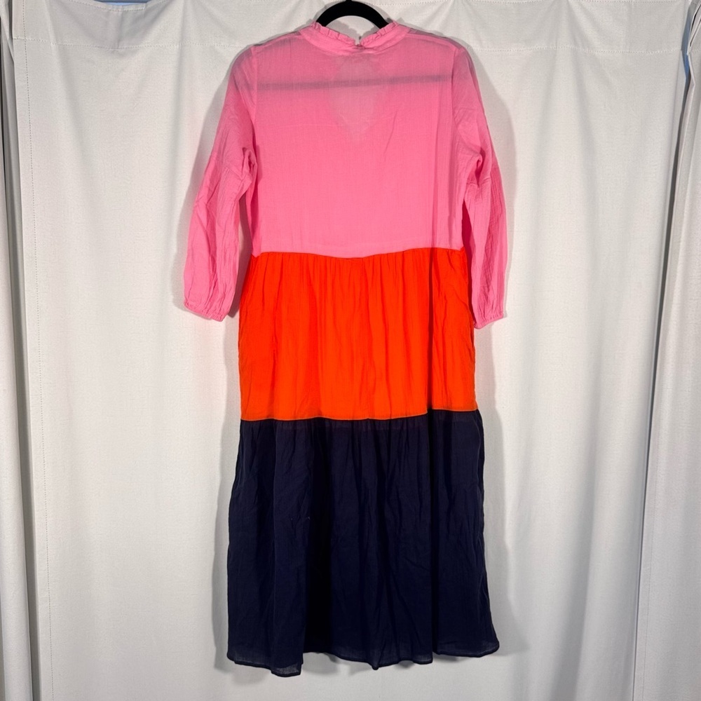 Vilagallo Vetammy Cotton Gauze 3-Tier Color Block Dress - Picture 2 of 6